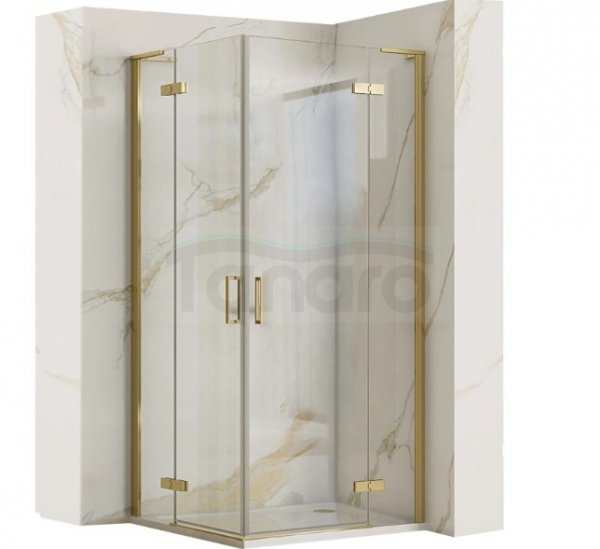 REA - Kabina narożna - drzwi podwójne prysznicowe składane, łamane HUGO DOUBLE 90x100 Gold / Złota 