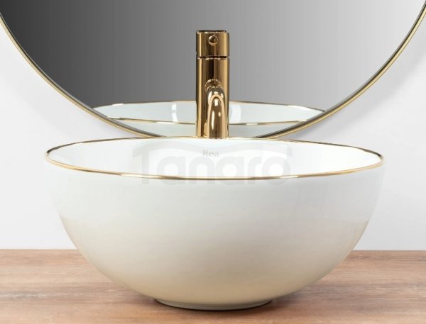 REA - Umywalka Ceramiczna Nablatowa STELLA White Gold Edge 