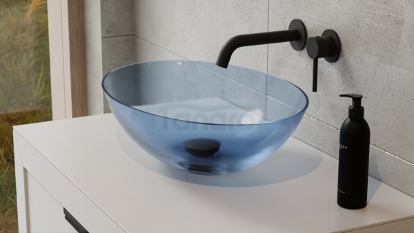 BESCO Umywalka 50x35 Anya Blue Wave + maskownica czarny matt #UMA-50-BWB