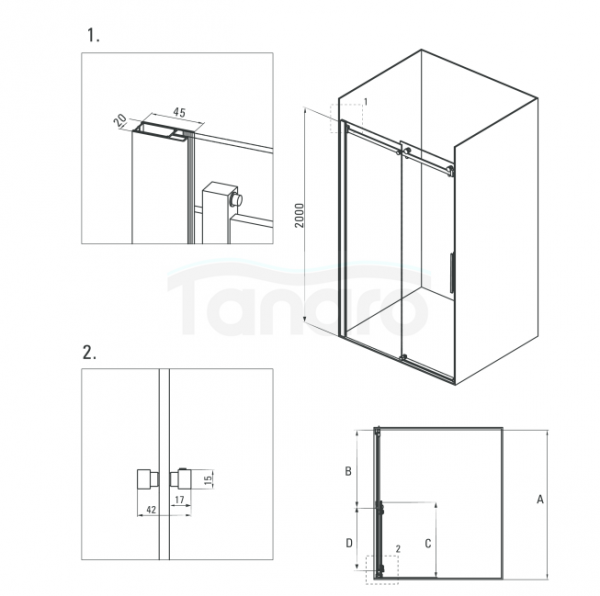 DEANTE Drzwi wnękowe prysznicowe przesuwne HIACYNT 120x200 KQH 012P