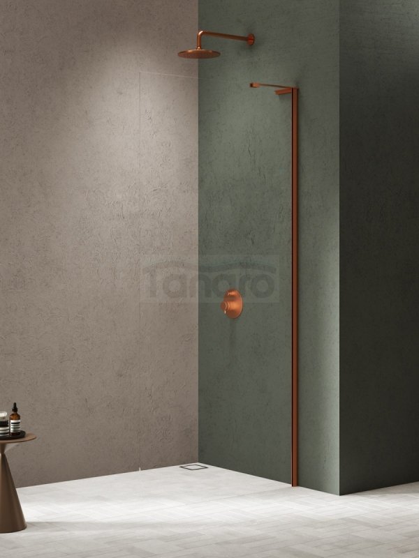 NEW TRENDY Kabina prysznicowa NESTA COPPER BRUSHED WALK-IN U 110x200 szkło czyste 8mm Active Shield 2.0 - WSPORNIK KĄTOWY K-1750-WL