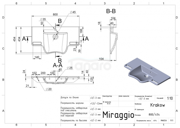 MIRAGGIO Umywalka KRAKOW MIRASTONE SZARA 8813471