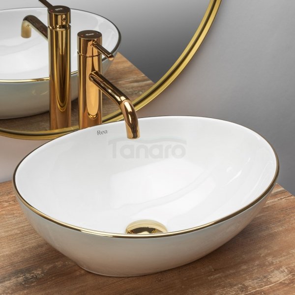 REA - Umywalka ceramiczna nablatowa SOFIA Gold Edge