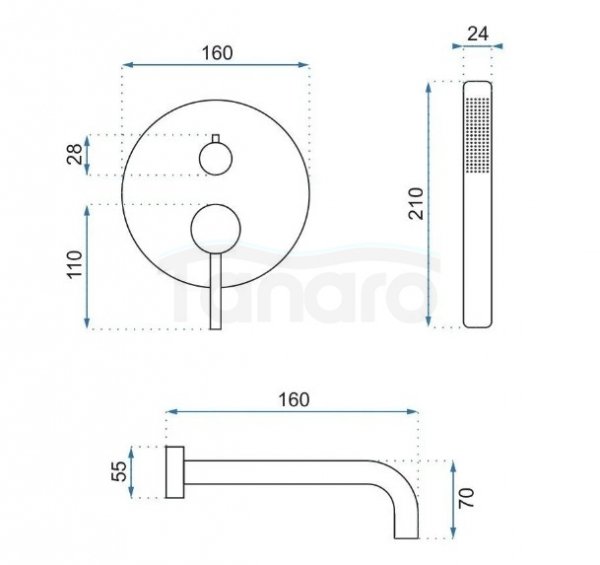 REA - Bateria wannowa podtynkowa LUNGO Miedź + BOX