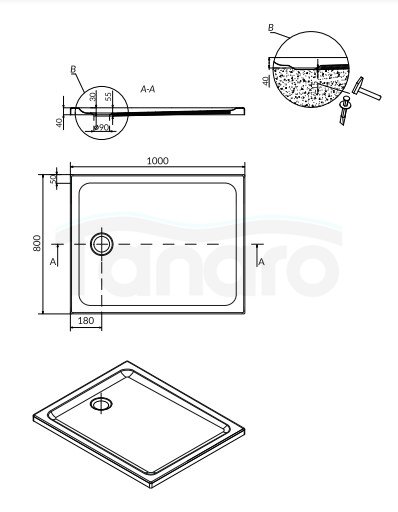 CERSANIT - brodzik prostokątny TAKO 100 x 80 x 4 S204-019 