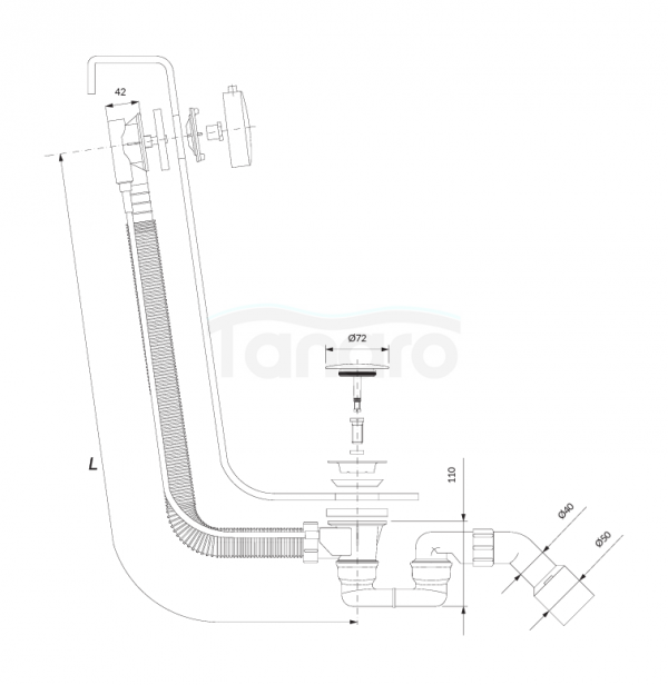 OMNIRES syfon wannowy przelewowo-odpływowy czarny mat TK104-PLUS-3.43+64-SBL