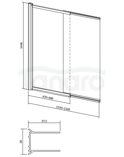 CERSANIT - Parawan nawannowy dwuskrzydłowy złoty LARGA 140x115  S164-071