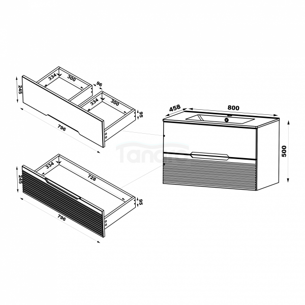 MEGSTYL AVELLA-01 - Szafka z Umywalką 2S 80cm Czarny Mat Orzech Zestaw-3 AVELLA-0000-0045
