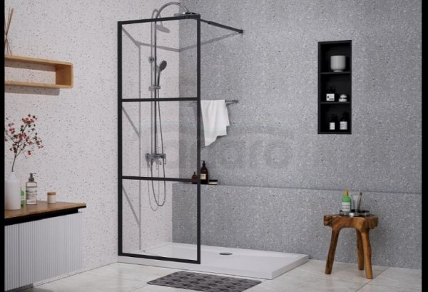 DUSO - Kabina prysznicowa narożna Walk-In 3-częsciowa składana 100x195 profil CZARNY szkło transparentne 5mm  DS610T10K