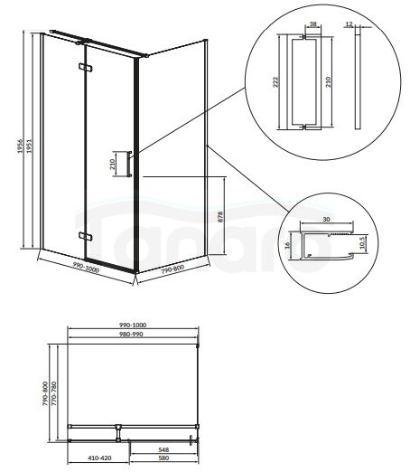 CERSANIT - Kabina prostokątna CITY by Cersanit 100x80x195 złota szkło transparentne LEWA  S584-099