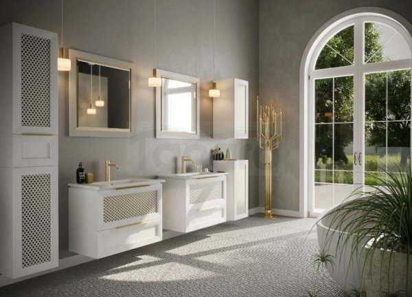 KROFAM - Szafka pod umywalkę CHIC 100cm,  2 szuflady, biały satyna/złoto  CH2 9970-0/43Z-W