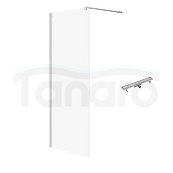CERSANIT - Set C79: kabina Walk-in MILLE 80x200 chrom szkło transparentne + odpływ liniowy TAKO 70 stal  S601-245