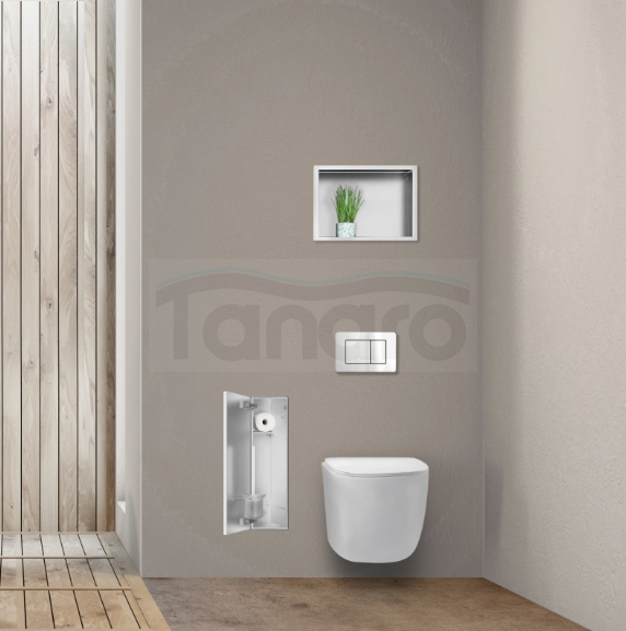 BALNEO Schowek na szczotkę WC Balneo Wall Box Brush L Tiles lewy do wbudowania w ścianę ze stali nierdzewnej pod płytkę