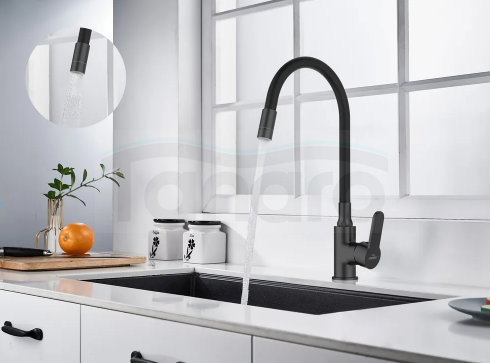 INVENA BATERIA ZLEWOZMYWAKOWA KSANTI Z RUCHOMĄ, 2F WYLEWKA, CZARNY BZ-37-004-L