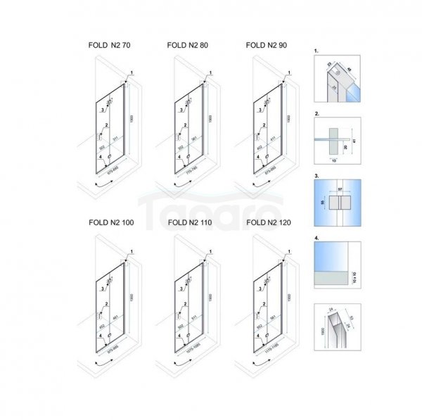 REA - Kabina prysznicowa MODUŁ FOLD N2 prostokątna podwójne drzwi składane 90x100