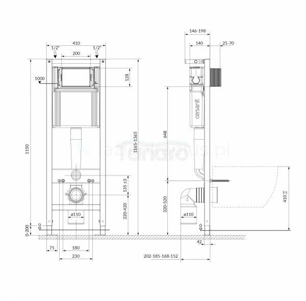 CERSANIT - Set C60 - stelaż podtynkowy SYSTEM 40 MECH + miska zawieszana bezkołnierzowa MILLE CleanOn + deska duroplastowa SLIM antybakteryjna, wolnoopadająca, z funkcją łatwego wypinania + przycisk spłukujący czarny  S701-839