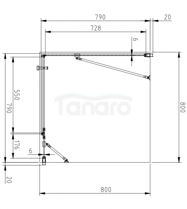 OMNIRES Kabina prysznicowa kwadratowa z drzwiami uchylnymi, 80x80 cm MH8080BLTR