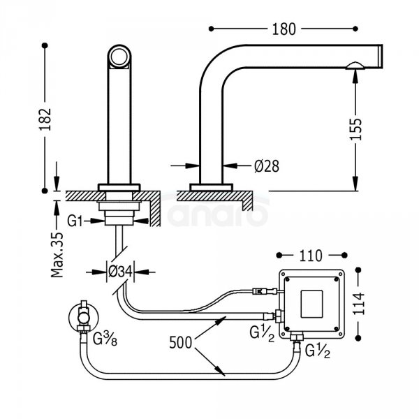 TRES - Bateria elektroniczna umywalkowa dotykowa TOUCH‑TRES do wody zimnej lub wstępnie zmieszanej  06144701