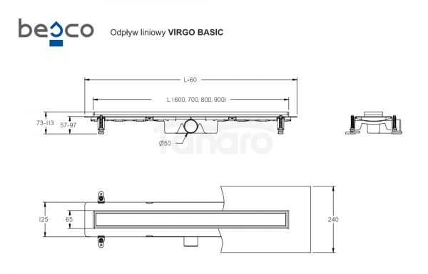 BESCO Odpływ prysznicowy liniowy Virgo Basic 90 OL-90-VB