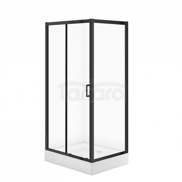 CERSANIT - SET C710: Kabina prostokątna ARTECO 100x80x190 czarna szkło transparentne + brodzik TAKO biały 16 cm  S913-028