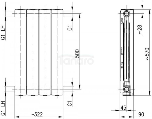 KFA ARMATURA KRAKÓW - Grzejnik aluminiowy ADR 500 4-elementowy GRAFITOWY   763-040-61