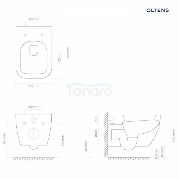 Zestaw Oltens Vernal miska WC wisząca PureRim z powłoką SmartClean z deską wolnoopadającą Slim 42507000 