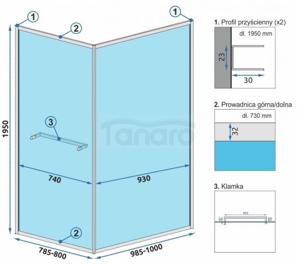 REA - Kabina prysznicowa narożna przesuwna SPACE IN Black/Czarna 80x100