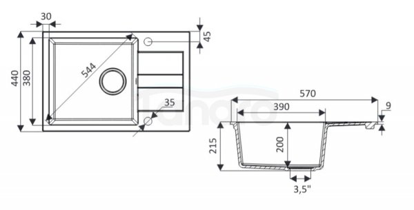 AQUAFORM - zlewozmywak granitowy MARANELLO 440 X 570 X 215 - 1 komora z 1/2 ociekacza , CZARNY + syfon oszczędzający miejsce z korkiem automatycznym  AQ.901-1011012