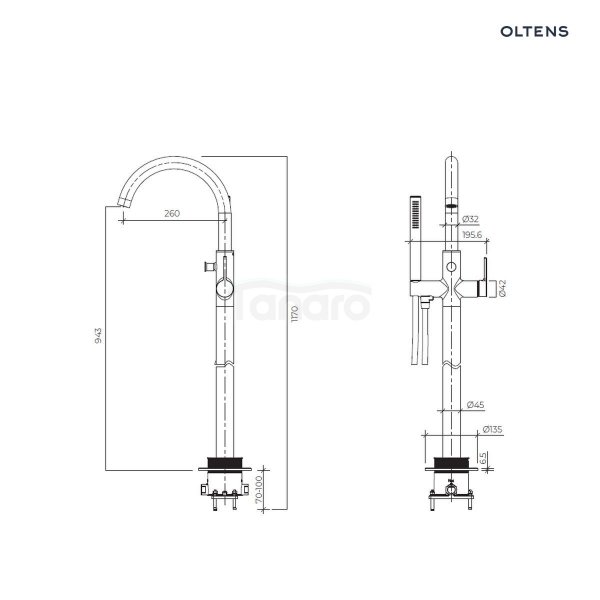 Oltens Rann bateria wannowo-prysznicowa wolnostojąca czarny mat 34304300