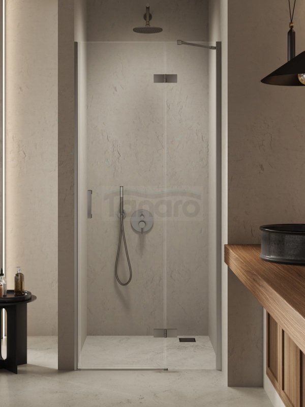 NEW TRENDY Drzwi wnękowe NESTA GUNMETAL BRUSHED 1D P 120x200 czyste 6mm Active Shield 2.0 D-0936A