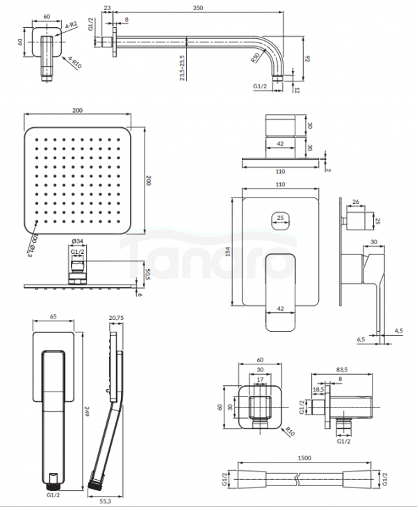 OMNIRES System prysznicowy podtynkowy SLIDE grafit SYSSL12GR