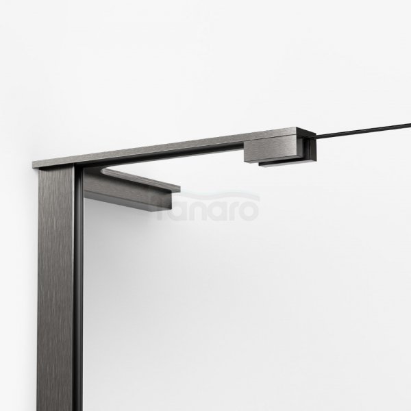 NEW TRENDY Kabina prysznicowa NESTA GUNMETAL BRUSHED WALK-IN U 120x200 szkło czyste 8mm Active Shield 2.0 - WSPORNIK KĄTOWY K-1759-WL