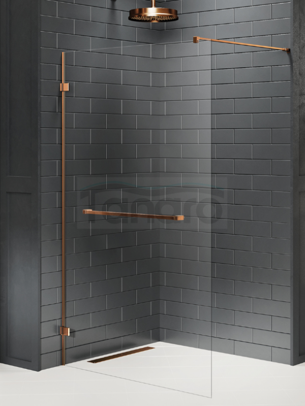 NEW TRENDY  Kabina prysznicowa AVEXA COPPER BRUSHED walk-in U 130x200 szkło czyste 8mm Active Shield 2.0  EXK-7172