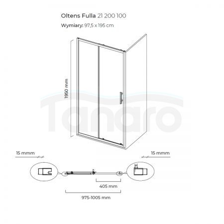 Oltens Fulla drzwi prysznicowe 100 cm wnękowe 21200100