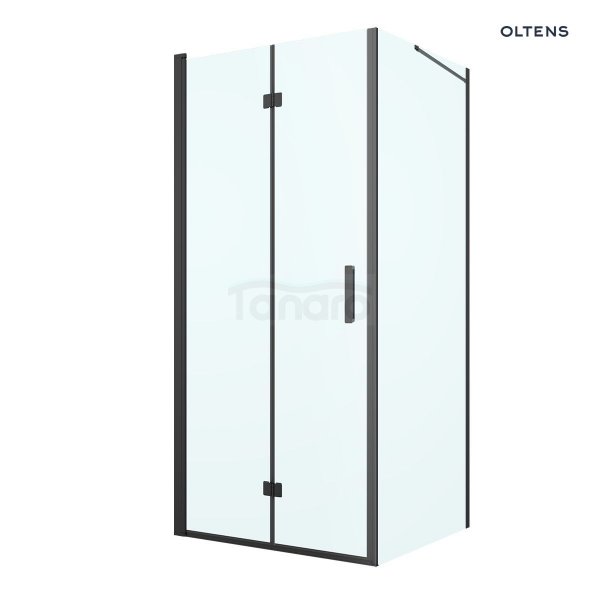 Oltens Hallan kabina prysznicowa 80x100 cm prostokątna drzwi ze ścianką czarny mat/szkło przezroczyste 20201300