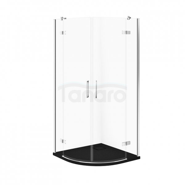 CERSANIT - SET C615 - Kabina półokrągła CITY by Cersanit 80x80X195 chrom szkło transparentne + brodzik TAKO Slim czarny mat  S4004-078