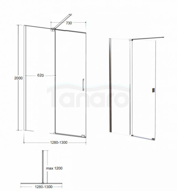 BESCO Kabina ścianka ruchoma WALK-IN VAYO Vayo 140x200 VY-140-200C