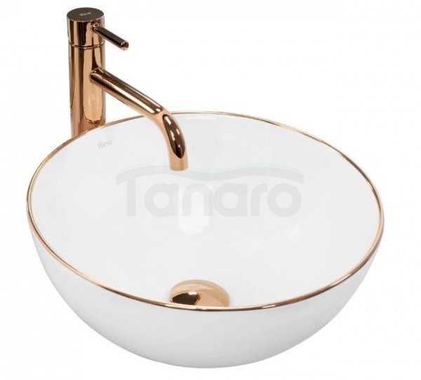 REA - Umywalka Ceramiczna Nablatowa STELLA Rose Gold Edge 