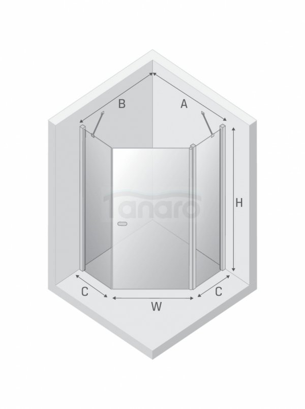 NEW TRENDY Kabina prysznicowa New Soleo Gunmetal Brushed, pięciokątna, asymetryczna, drzwi pojedyncze 80x80 K-1707
