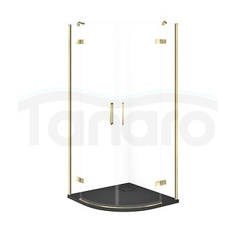 CERSANIT - SET C622 - Kabina półokrągła CITY by Cersanit 90x90X195 złota szkło transparentne + brodzik TAKO Slim szary mat  S4004-085