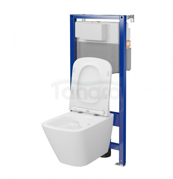 CERSANIT - Set C16 - stelaż podtynkowy AQUA 50 MECH QF + miska zawieszana CITY by Cersanit SQUARE CleanOn + deska SLIM antybakteryjna, wolnoopadająca, z funkcją łatwego wypinania  S701-796