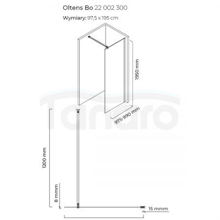 Oltens Bo ścianka prysznicowa Walk-In 100 cm profil czarny mat 22002300