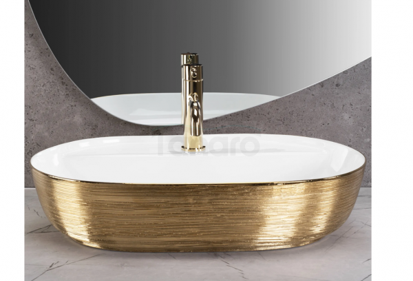 REA - Umywalka AURA 61 Nablatowa White Gold Brush