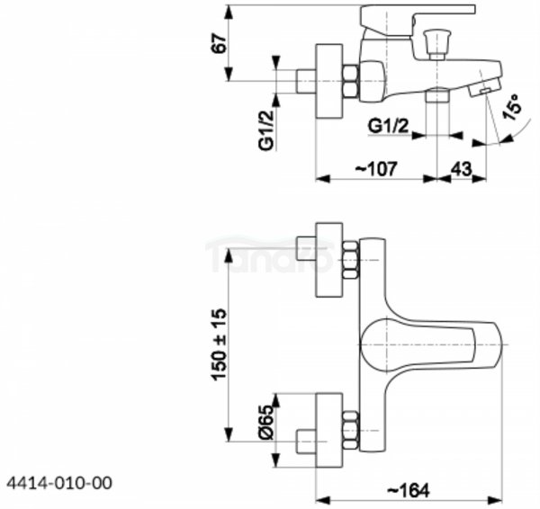 ARMATURA KRAKÓW - Bateria jednouchwytowa, wannowa SELEN 4414-010-00