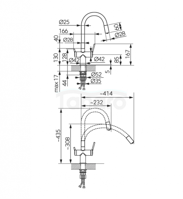 FERRO Bateria zlewozmywakowa do wody filtrowanej, elastyczna wylewka FILTRATA BFT41B