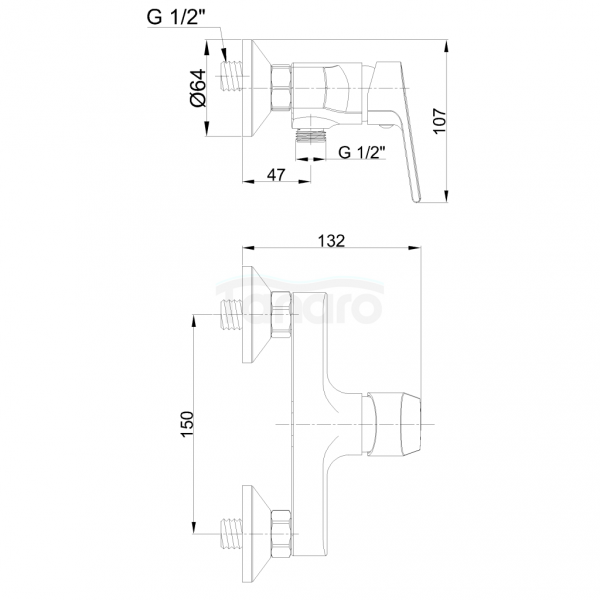 INVENA - Bateria natryskowa ścienna KALON chrom BN-42-001-X