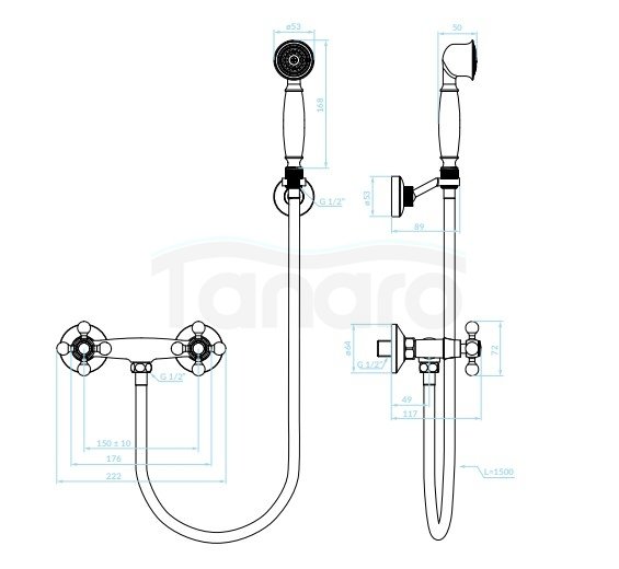 KUCHINOX - Bateria natryskowa STILO ścienna z zestawem natryskowym Chrom  BKI_041D