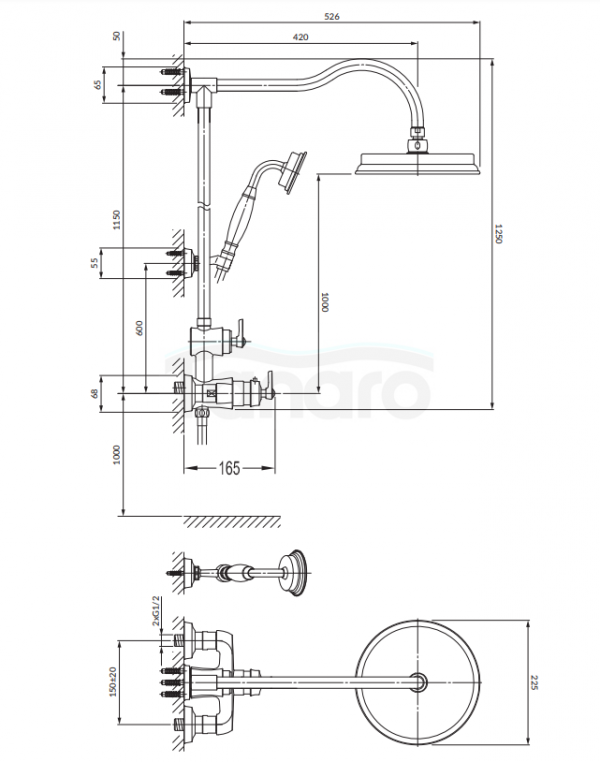 OMNIRES System zestaw prysznicowy natynkowy miedź antyczna AM5244ORB