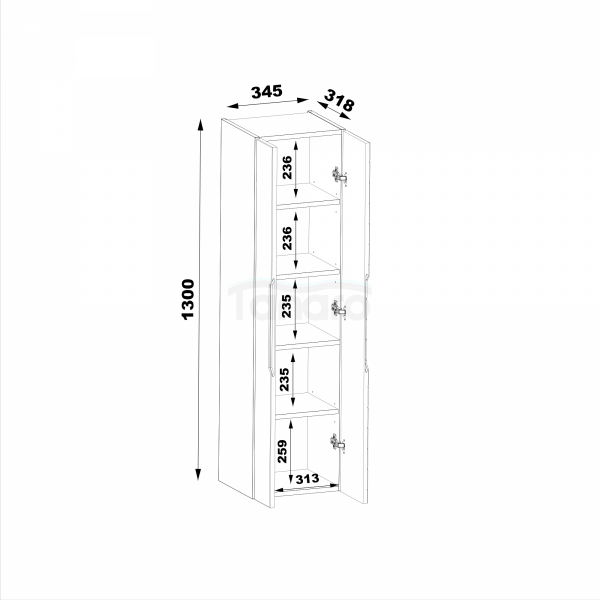 MEGSTYL ASPEN-10 - Słupek Wysoki 2-drzwiowy 130cm Biały Mat  ASPEN-0000-0005939
