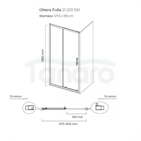 Oltens Fulla drzwi prysznicowe 130 cm wnękowe 21203100